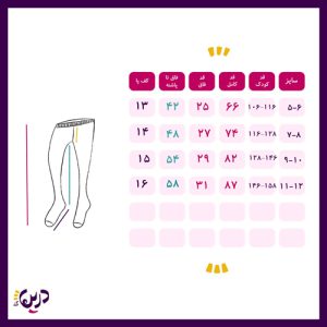 جدول سایز جوراب شلواری ویزیون